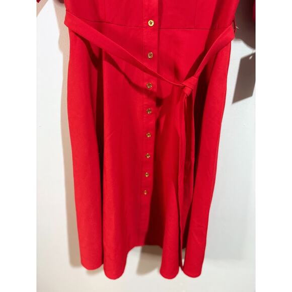 Sharagano Pure Red Roll Tab Sleeve Self Tie Shirt Dress Size 4 NWT - Picture 2 of 9